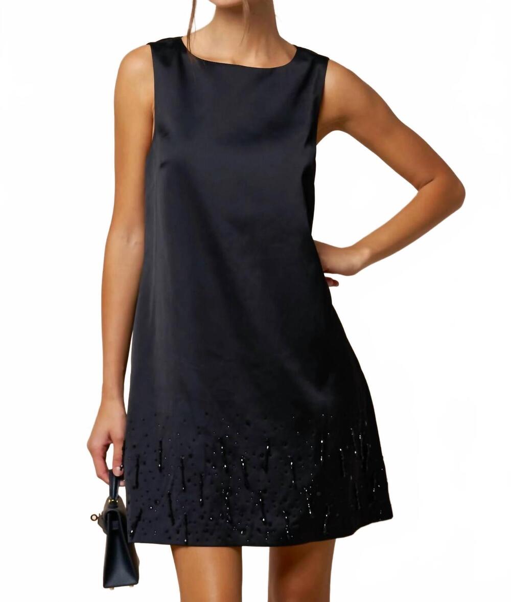 NEW LALAVON audrey beaded detail satin sleeveless shift dress in black